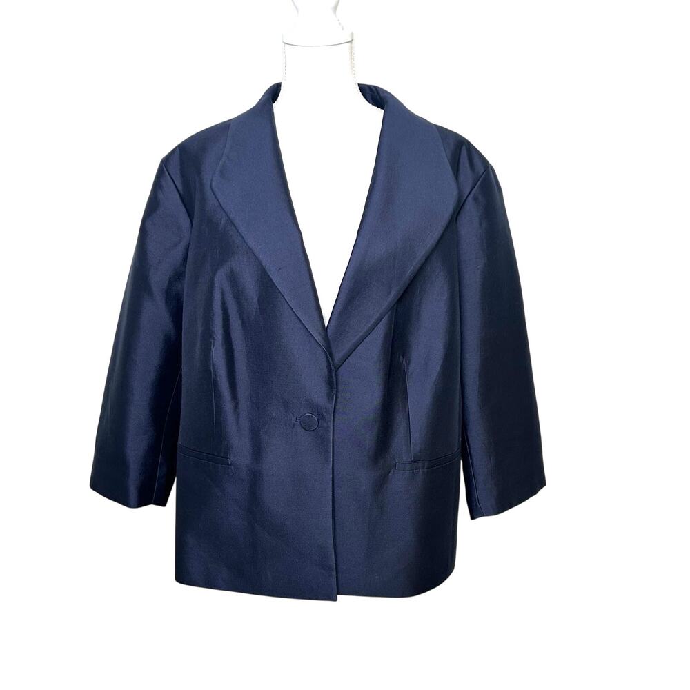 Talbots woman navy silk blend one button 3/4 sleeve lined blazer 24W